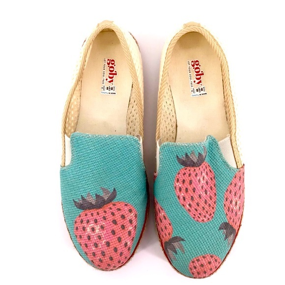 Goby Shoes - Goby Strawberry Print Espadrille Slip On Shoes Size 39 US 9